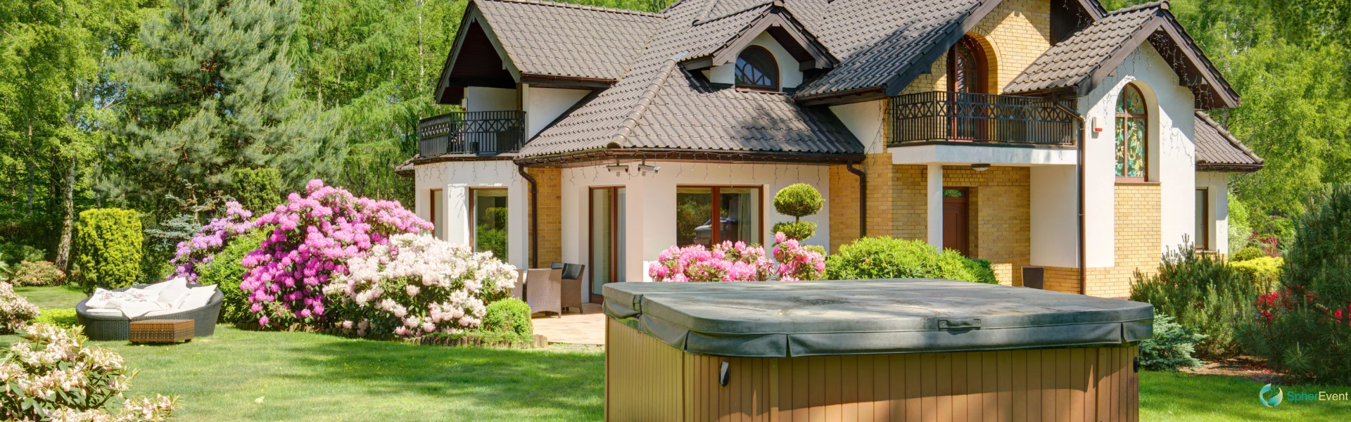 Jardin privé avec jacuzzi extérieur, terrasse et espace détente
